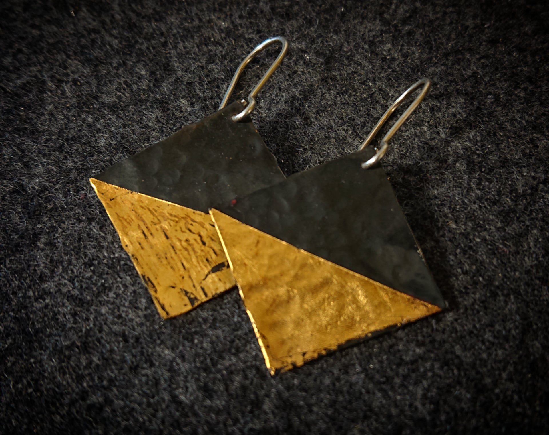 oxidised sterling silver 925 24 carat gold square flat textured earrings 9